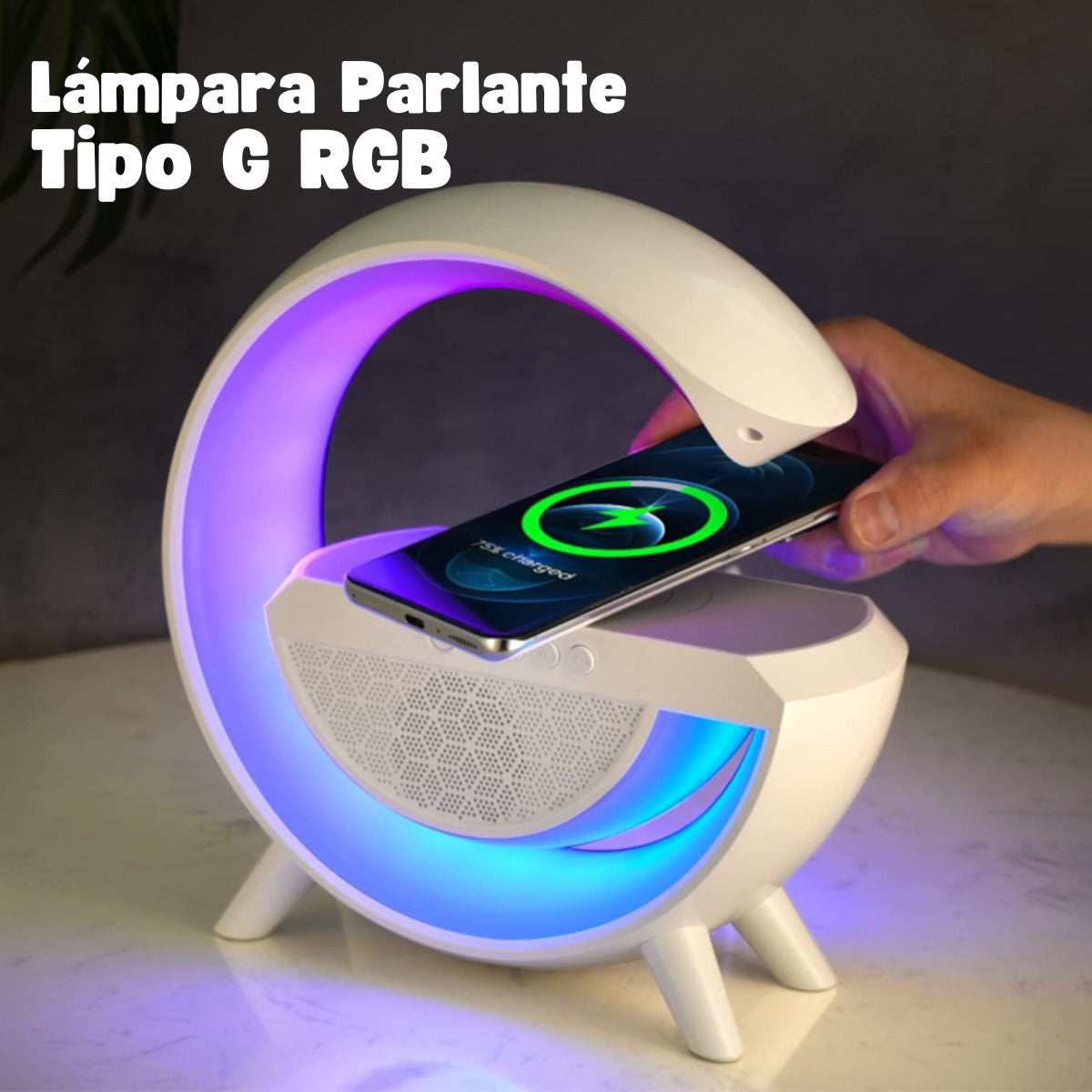 LÁMPARA DE MESA "G" RGB CON CARGA INALÁMBRICA Y FM 🎵